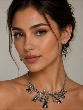 Fan Pendant Statement Necklace and Earring Set